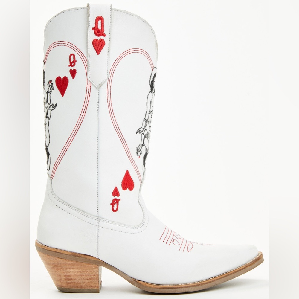Dingo‎ Queen Of Hearts White and Red Western Heeled Boots - Picture 2 of 6
